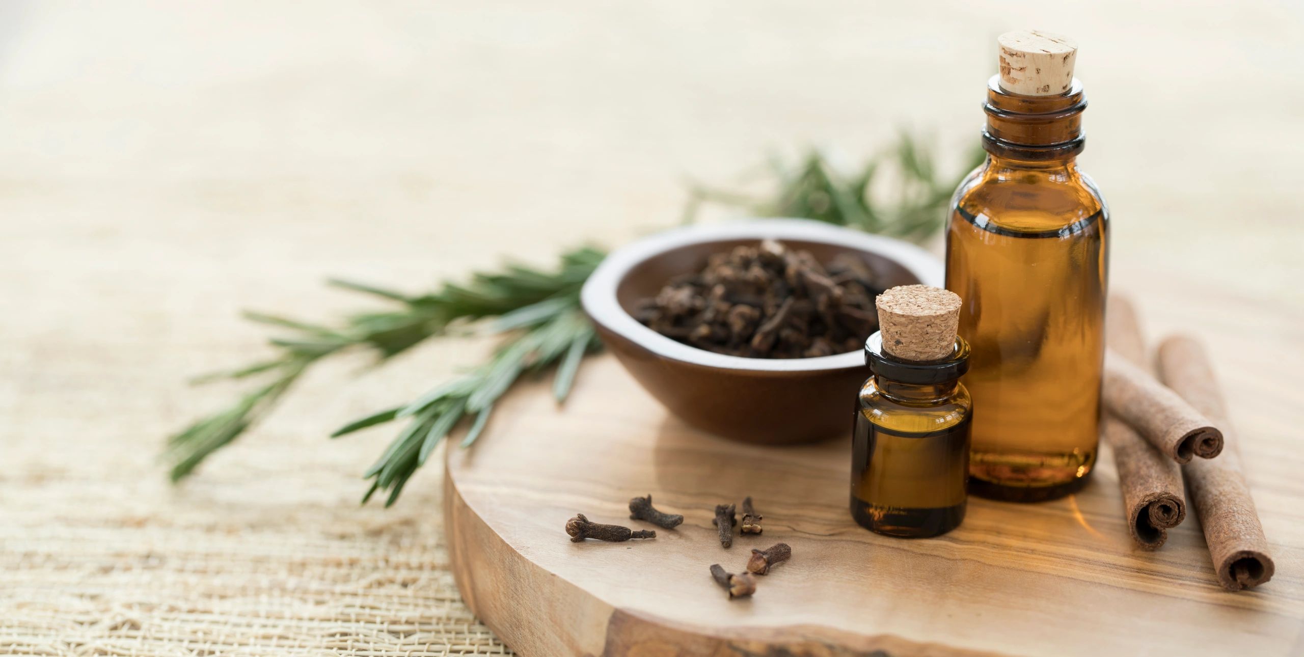 Essential oils with rosemary cloves and cinnamon